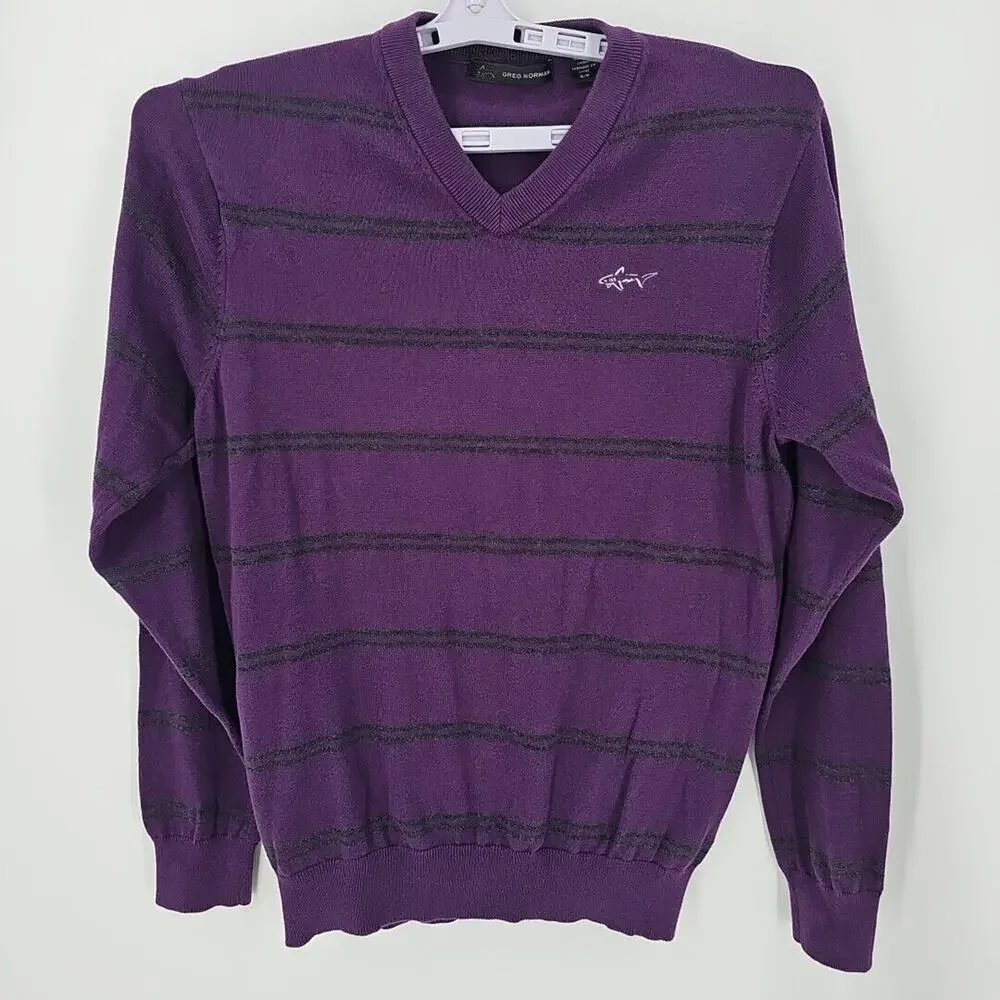 Greg Norman Purple and‎ Green Stripe Men's Pullover 100% Cotton Sweater Size S